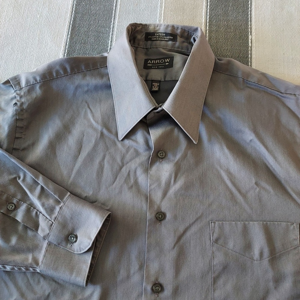 Arrow Men's L Gray‎ Dress Shirt Long Sleeve Pointed Collar Career Office